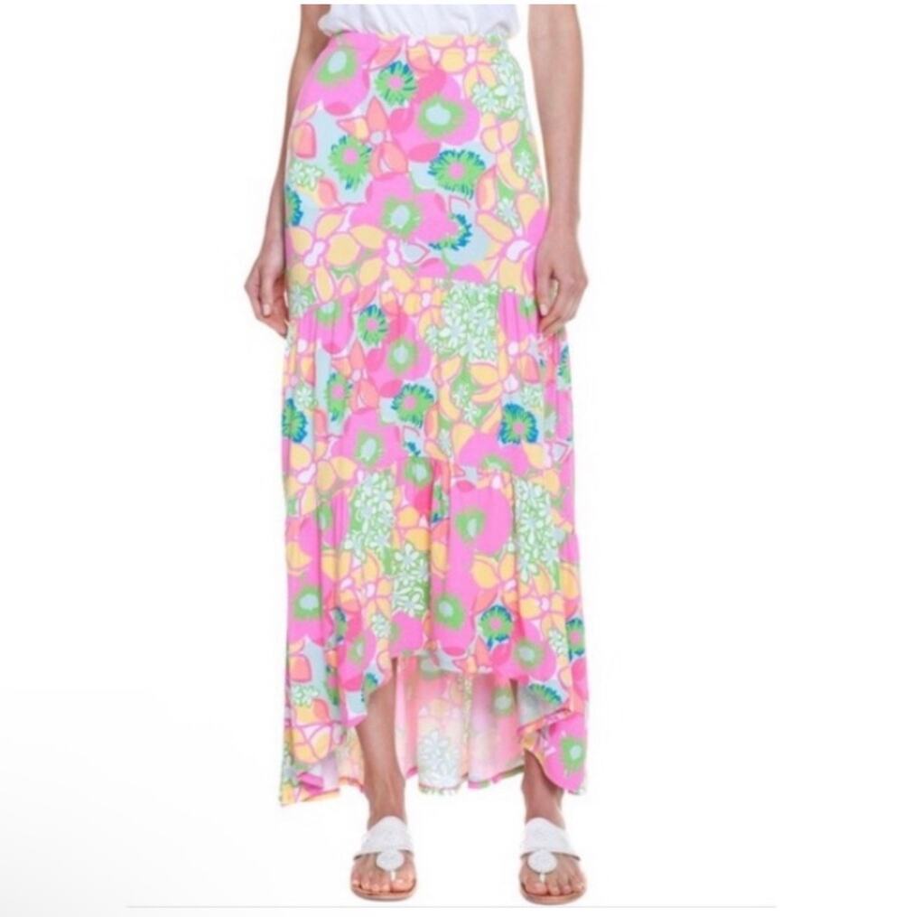 Lilly Pulitzer Skirt Womens Large Pink Green Canyon Hi-Low Ice Cream Social Tier